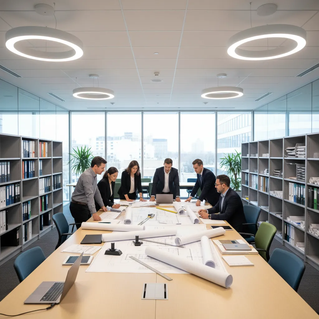 City planning office reviewing building permit drawings