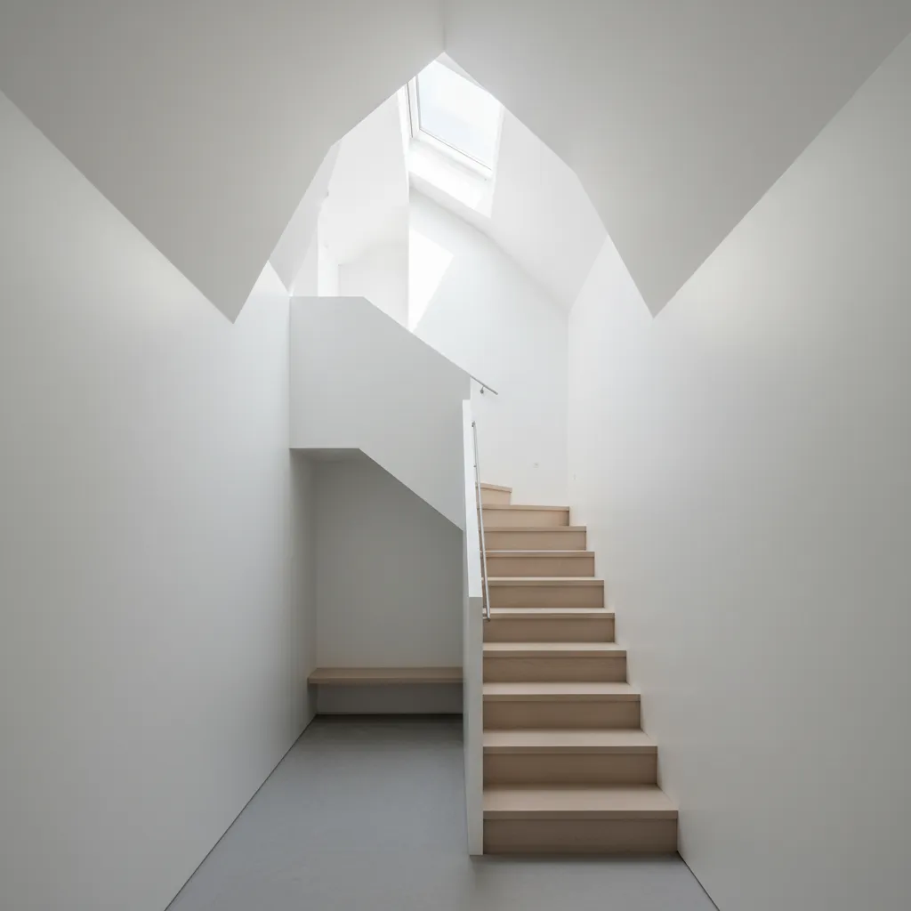claraboia iluminando escada em casa de terreno estreito