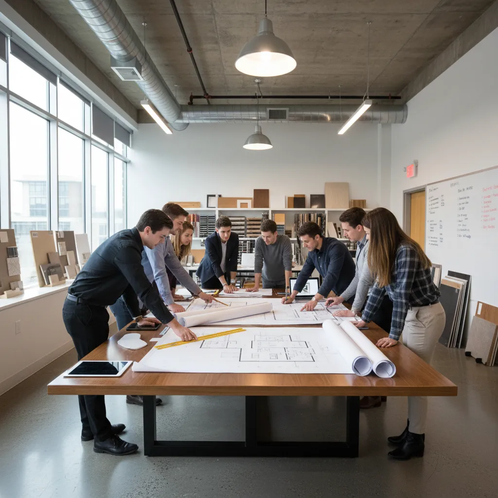 Clase de diseño interior analizando planos y distribución de espacios