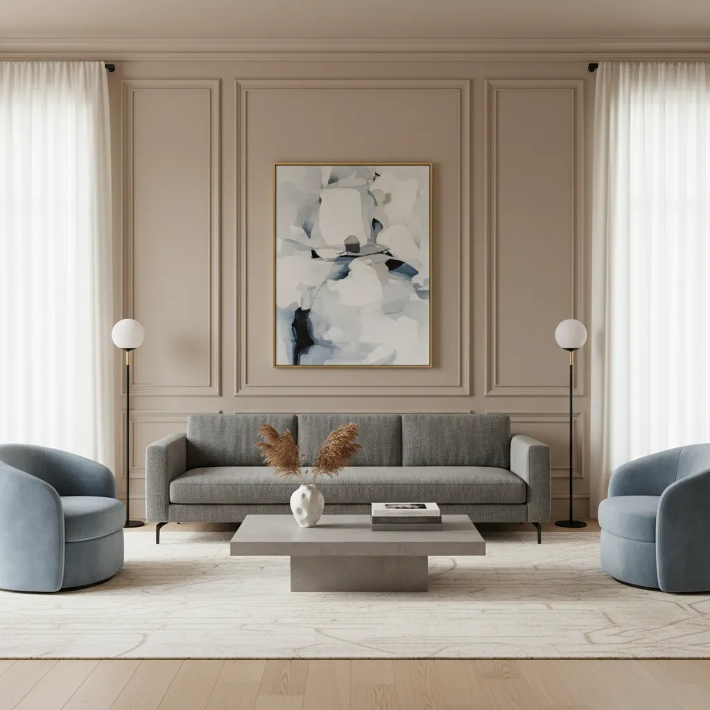 Interior que combina arquitectura clásica con mobiliario moderno