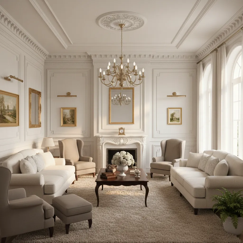 Elegant living room featuring wall panel molding and traditional architectural details