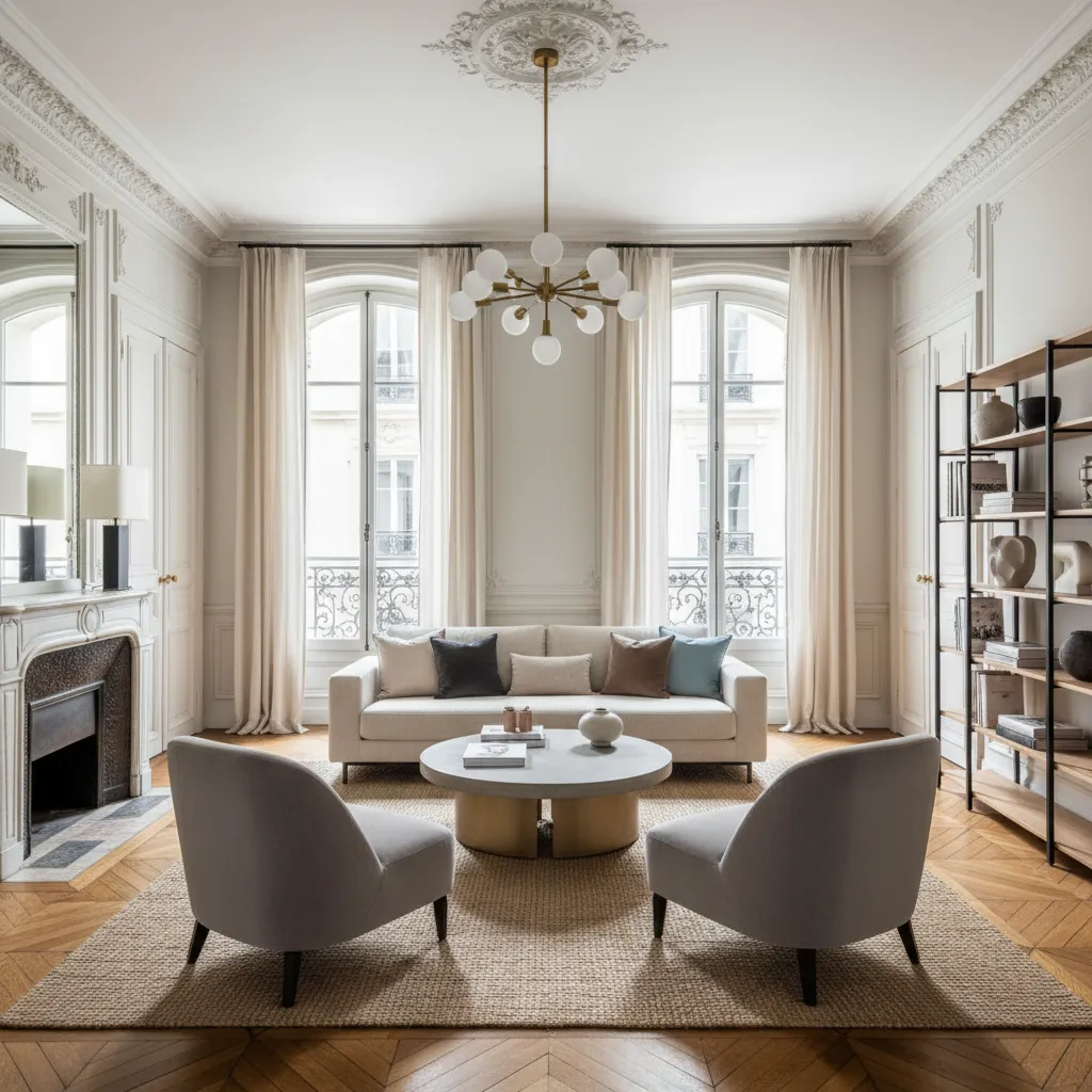 Apartamento con arquitectura clásica y muebles contemporáneos