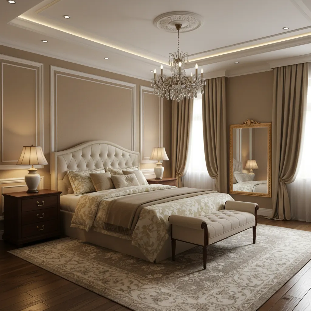 classic traditional bedroom design in a 15x15 space