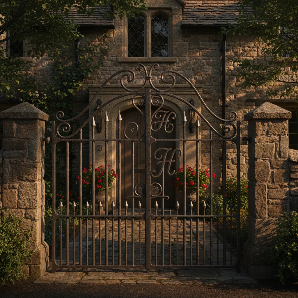 Verja clásica de hierro forjado con detalles ornamentales