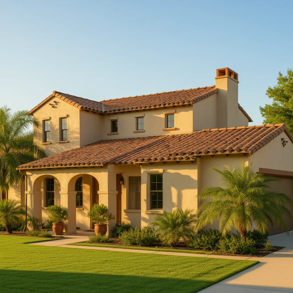 Mediterranean style house with clay tile roofing