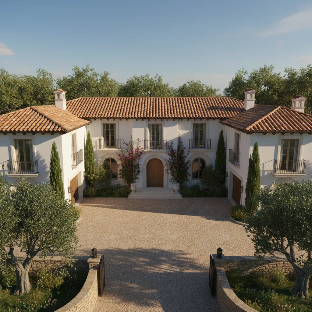 Mediterranean style house with clay tile roofing