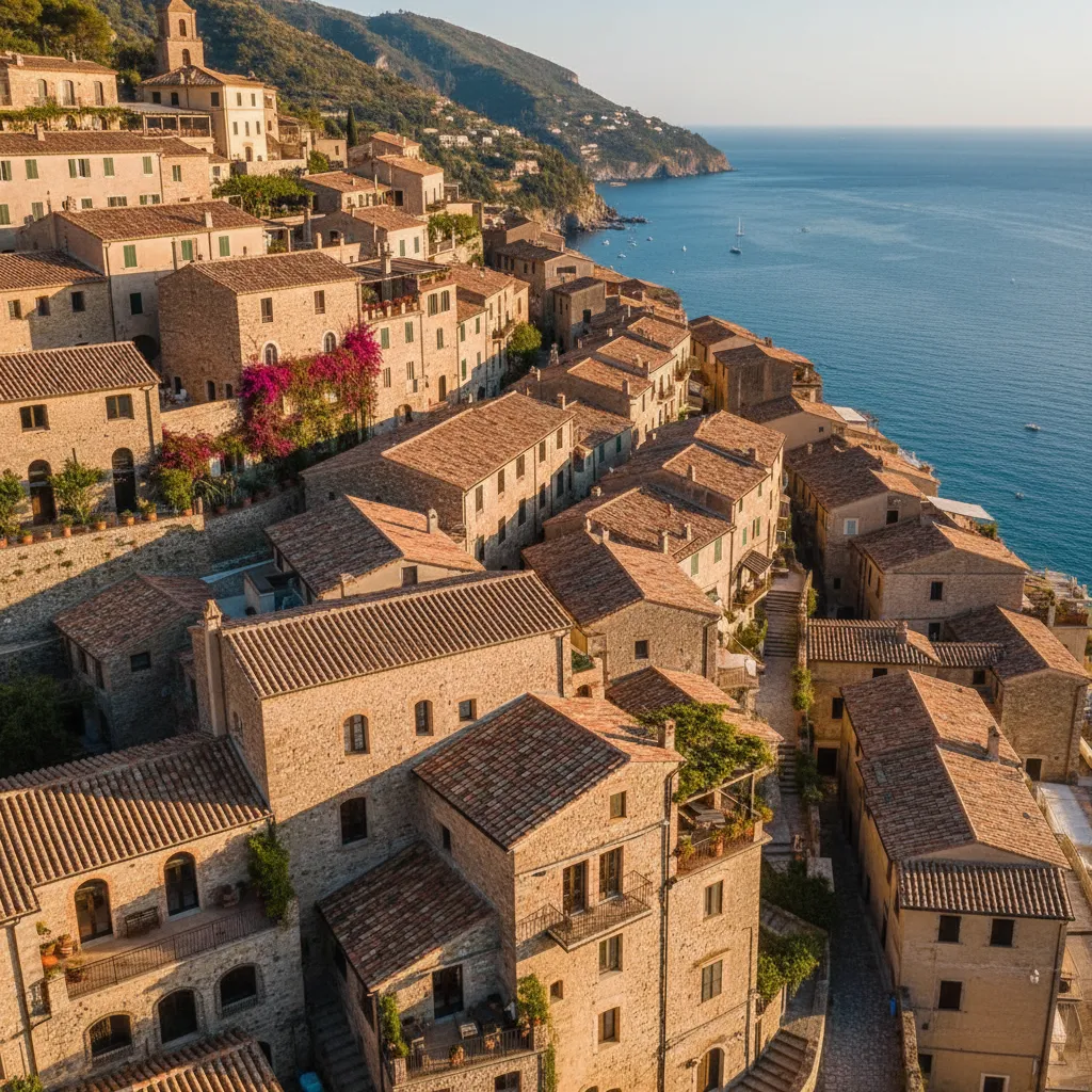 Mediterranean town with widespread clay tile roofing