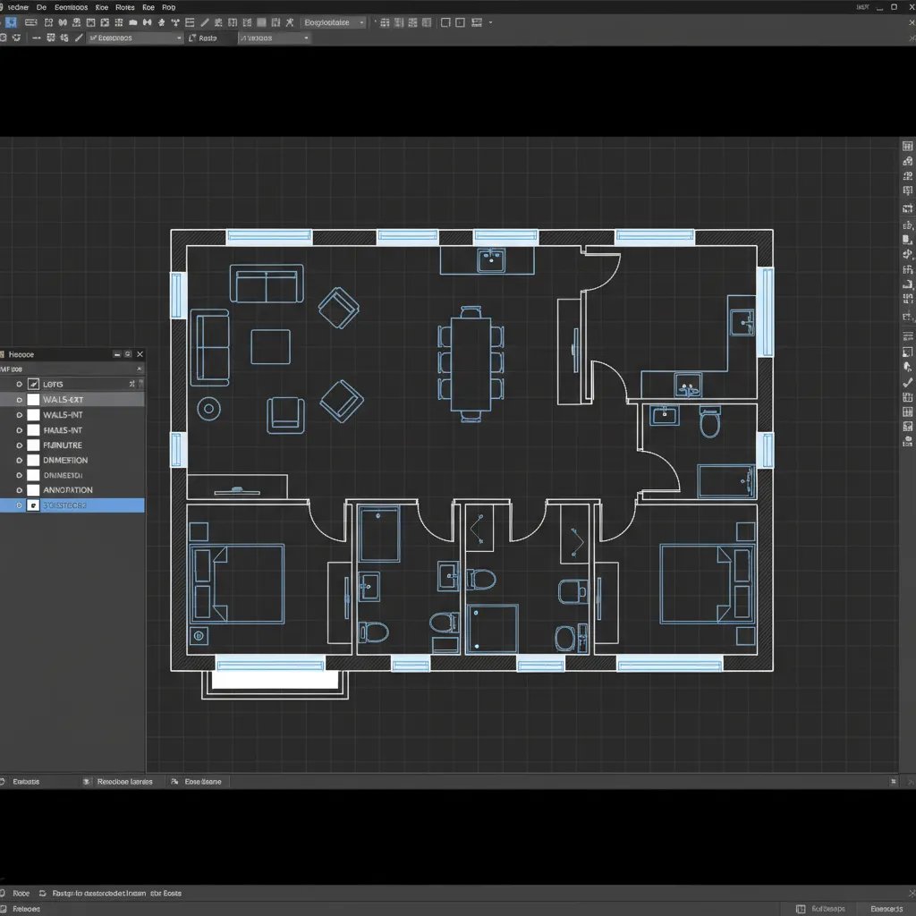 Clean AutoCAD architectural floor plan with organized layers ready for 3ds Max import