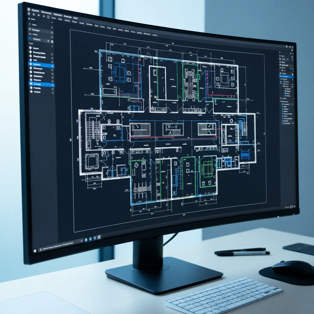 Cleaned CAD hospital floor plan with organized layers ready for 3D modeling