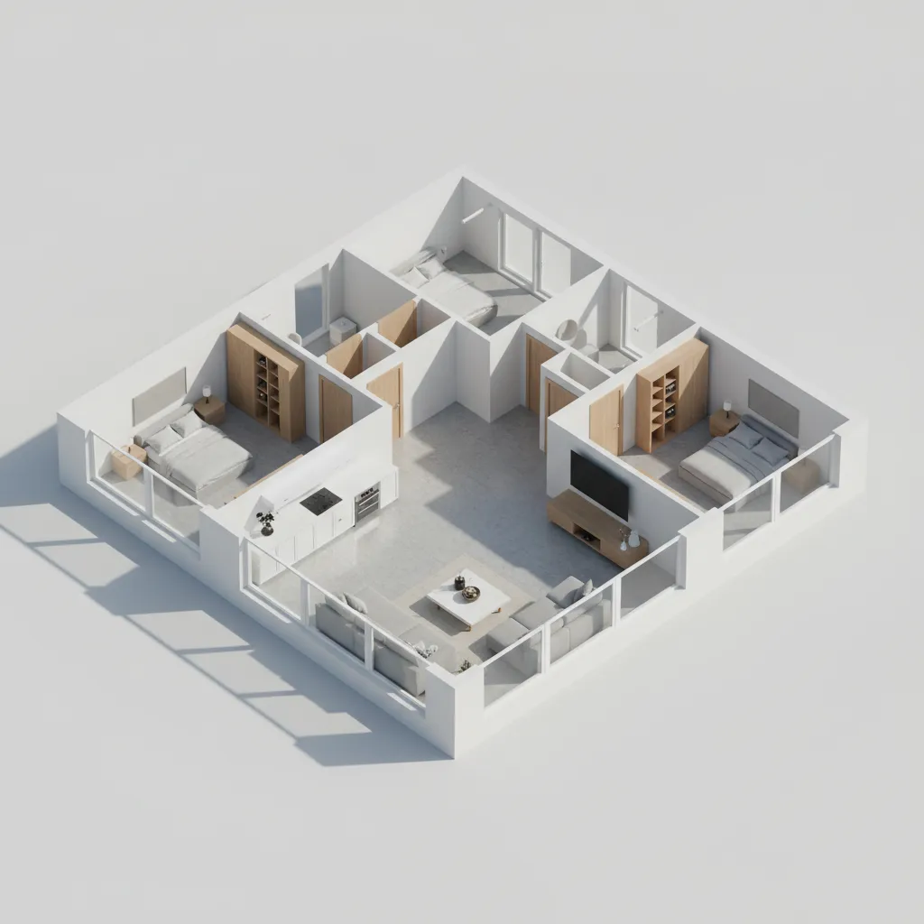 Clean architectural 3D model generated from repaired DXF floor plan
