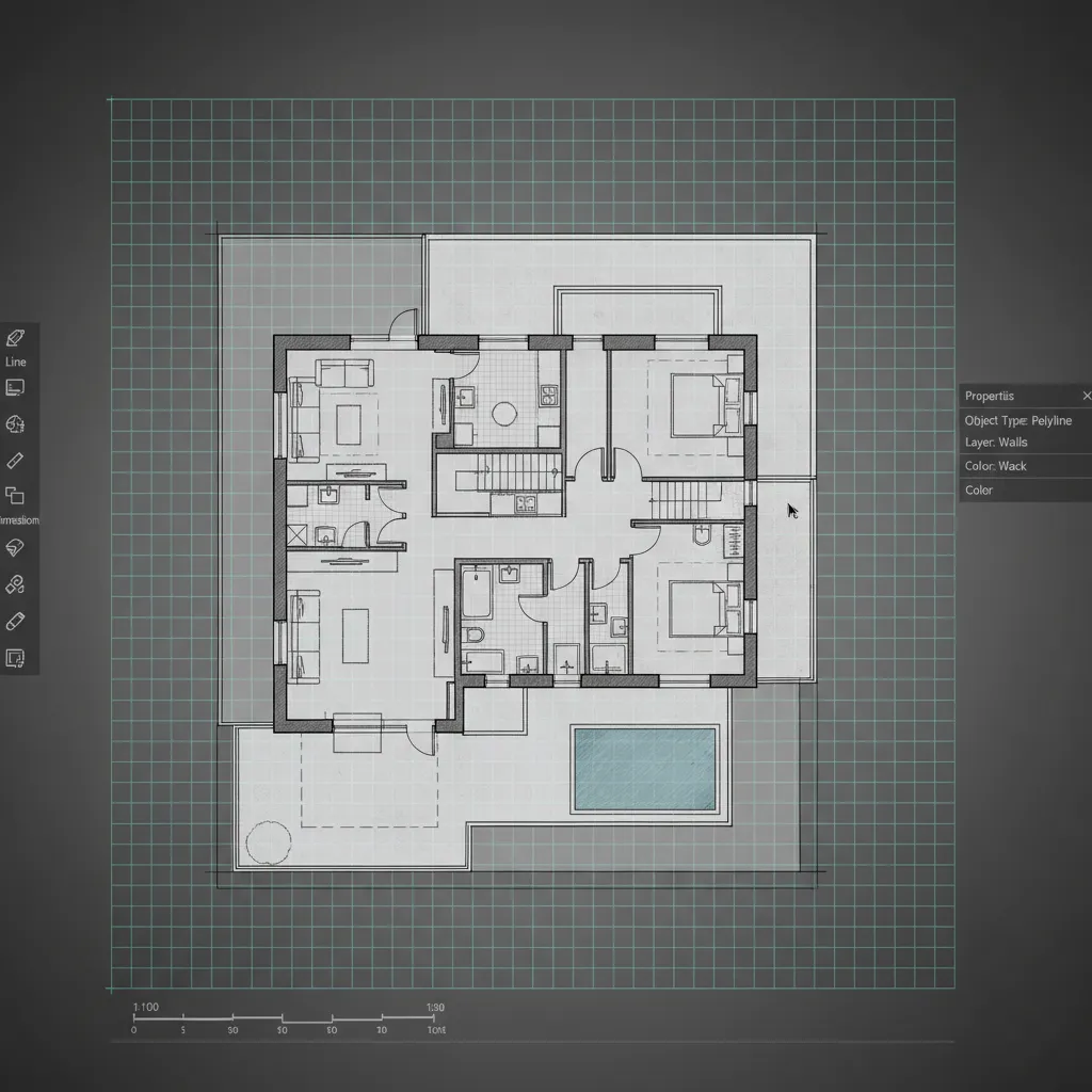 Cleaned and aligned floor plan reference ready for CAD tracing
