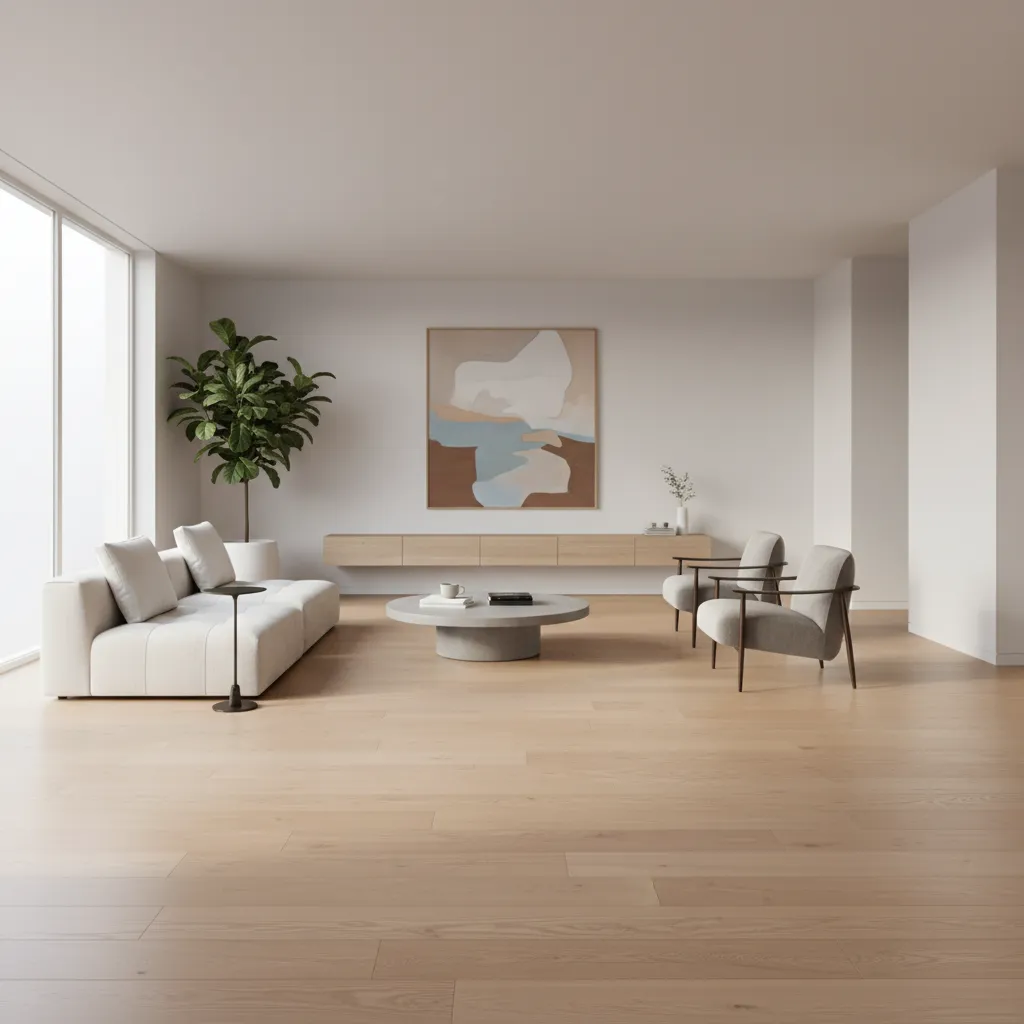 clean hardwood floor with polyurethane finish in modern home interior