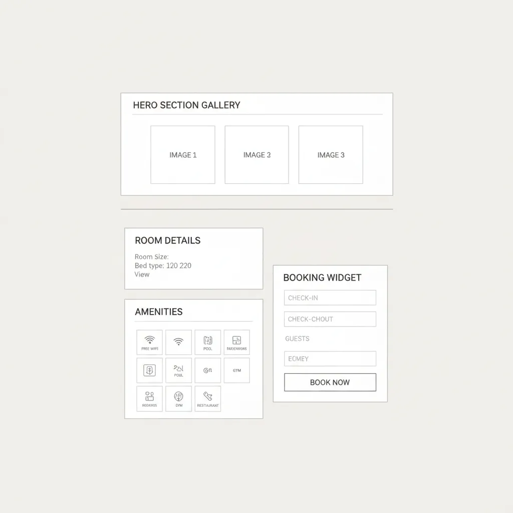 Simplified structural layout diagram for hotel room webpage sections