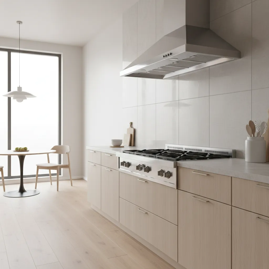 Clean metal kitchen exhaust fan filter installed in modern range hood