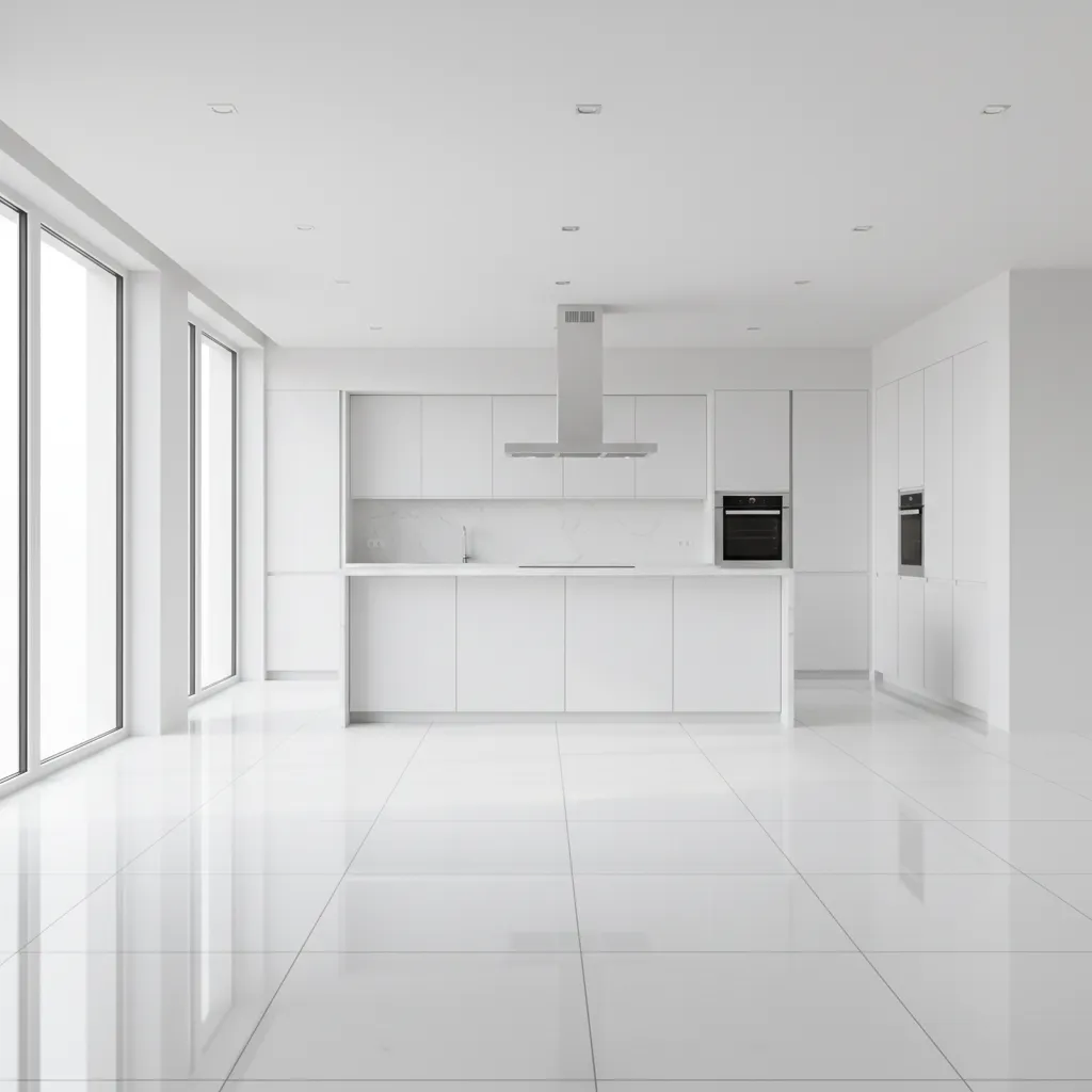 Clean shiny kitchen floor after grease removal