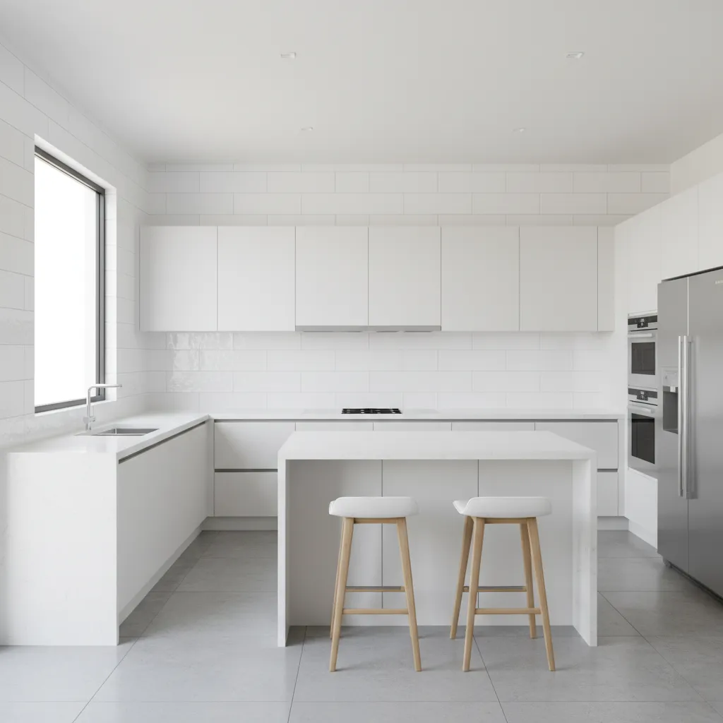 Bright clean kitchen backsplash tiles after stain removal