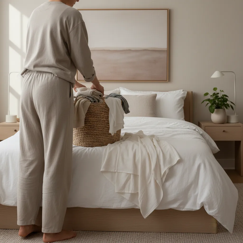 Clean laundry being folded inside a basket instead of on a public folding table