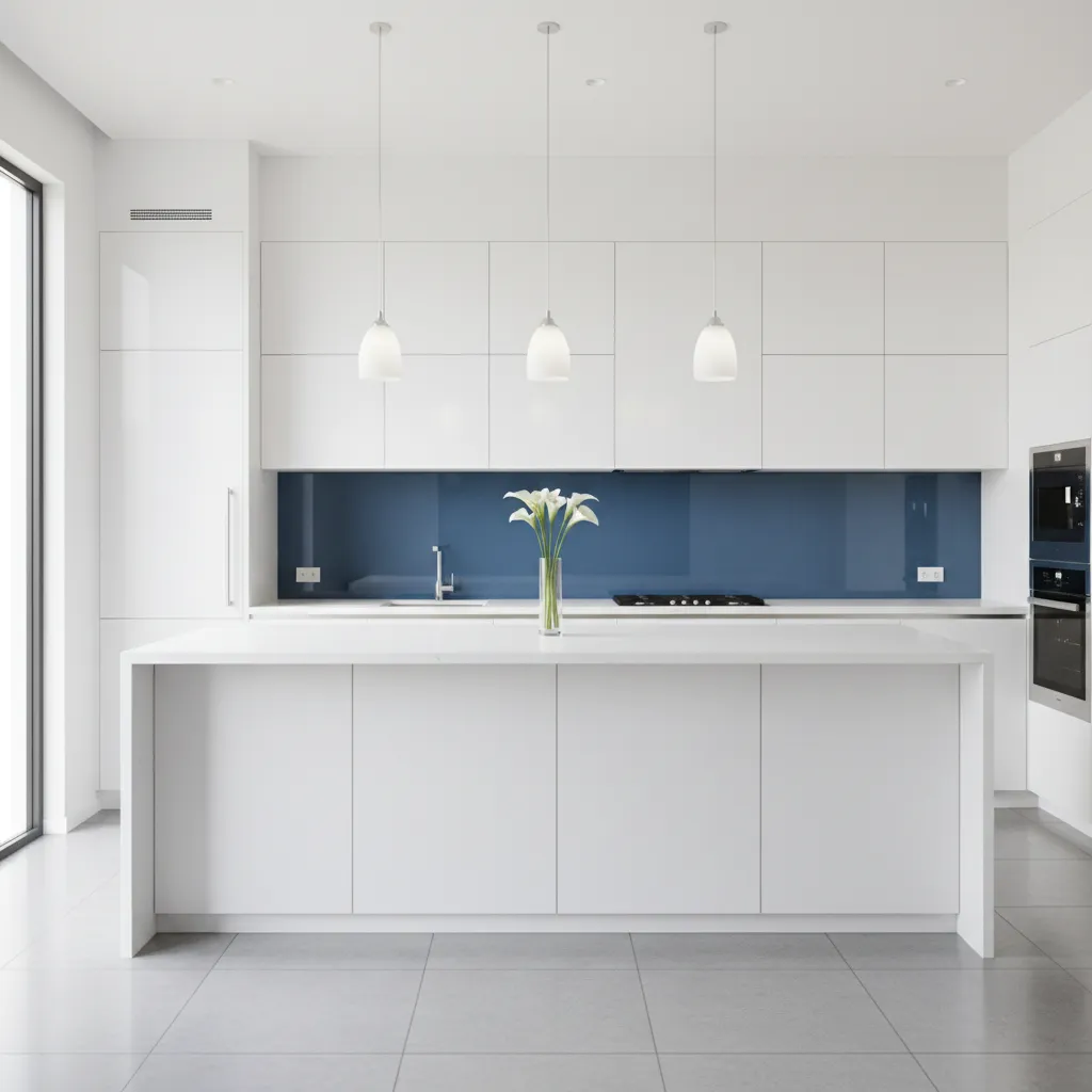 clean modern kitchen with spotless cabinets and backsplash
