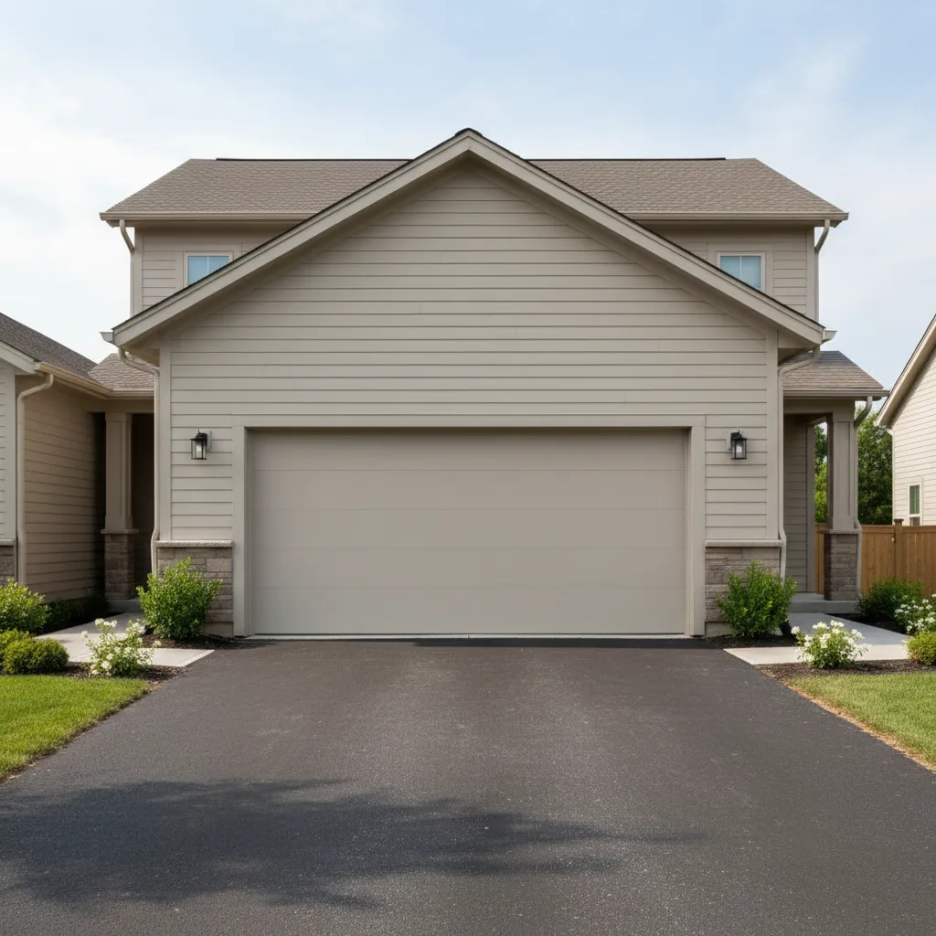 Freshly repainted modern garage exterior after repair