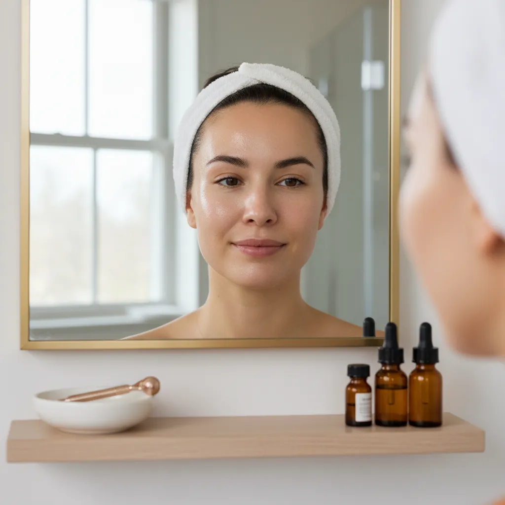 person with clean face preparing for red light therapy