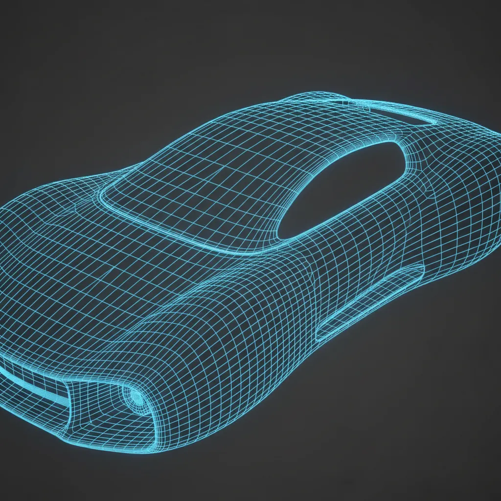 Close view of clean quad topology wireframe on a 3D model