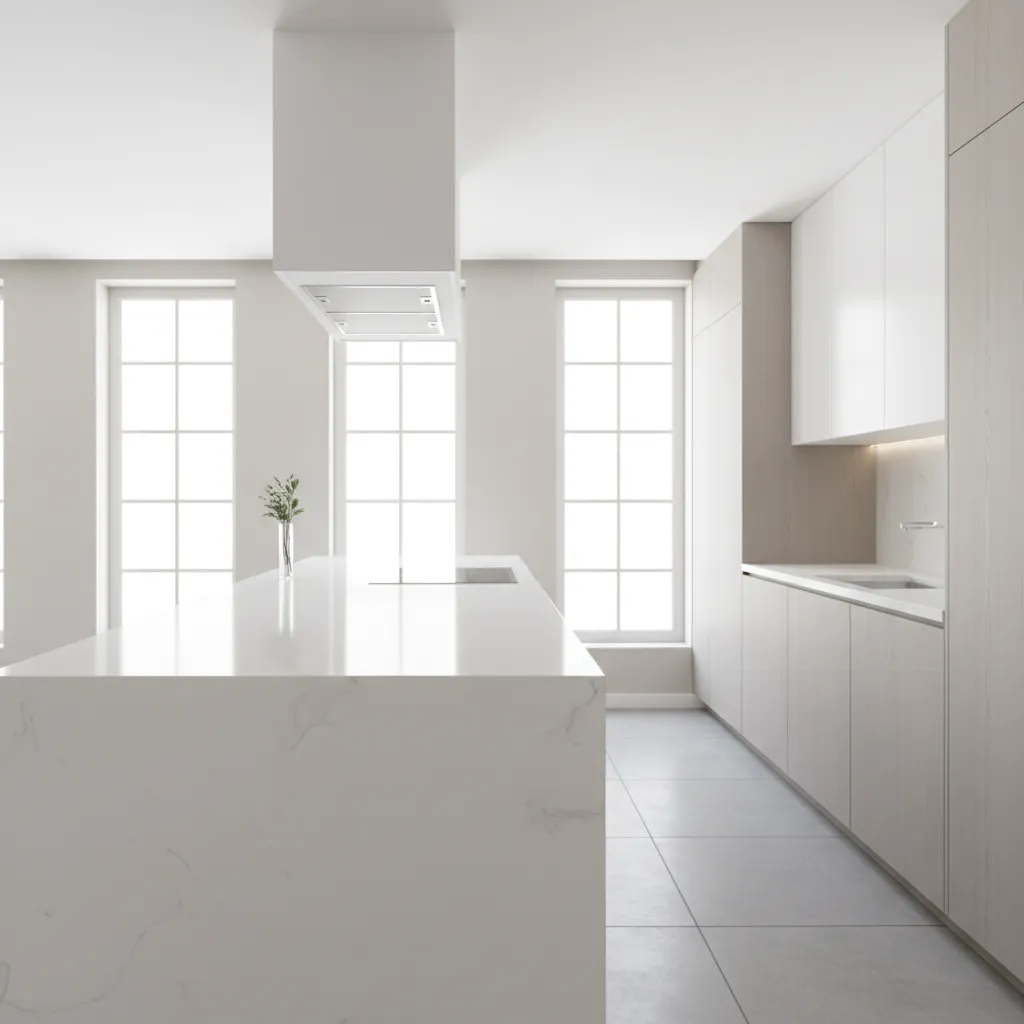 Spotless white kitchen countertop after stain removal