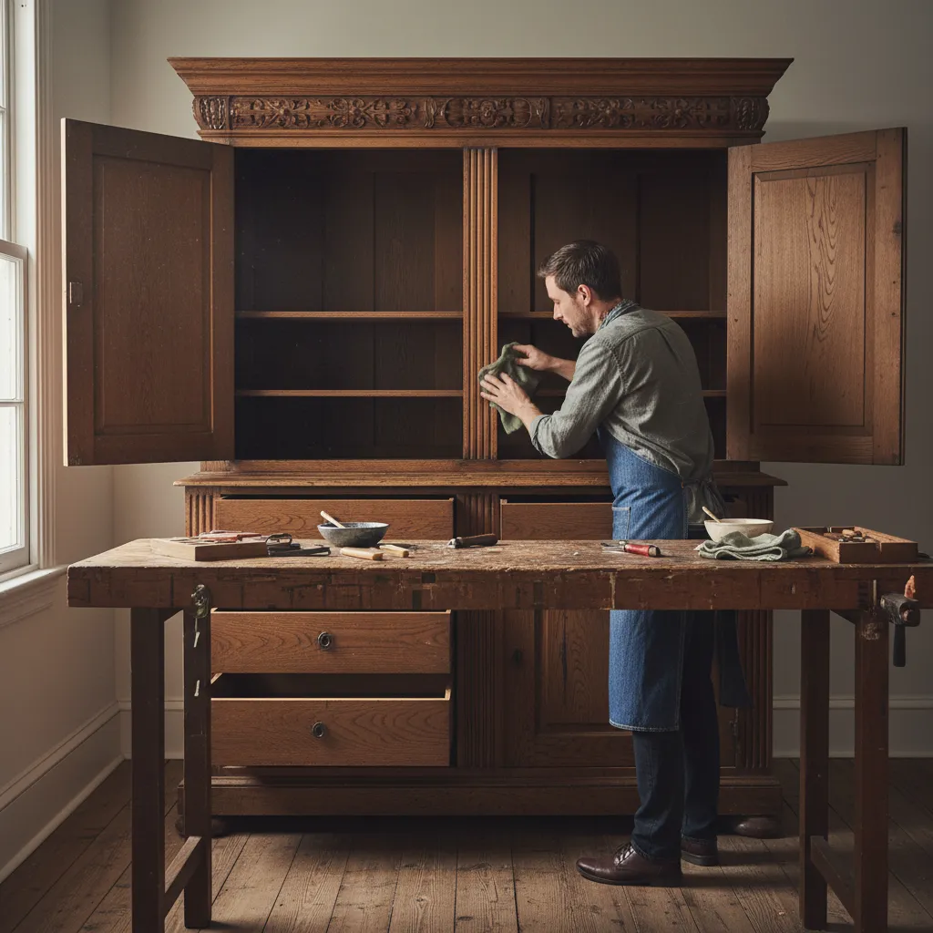 cleaning interior of antique smoking cabinet to remove odor