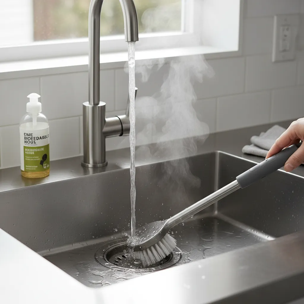 Cleaning a kitchen sink drain to remove insect breeding areas