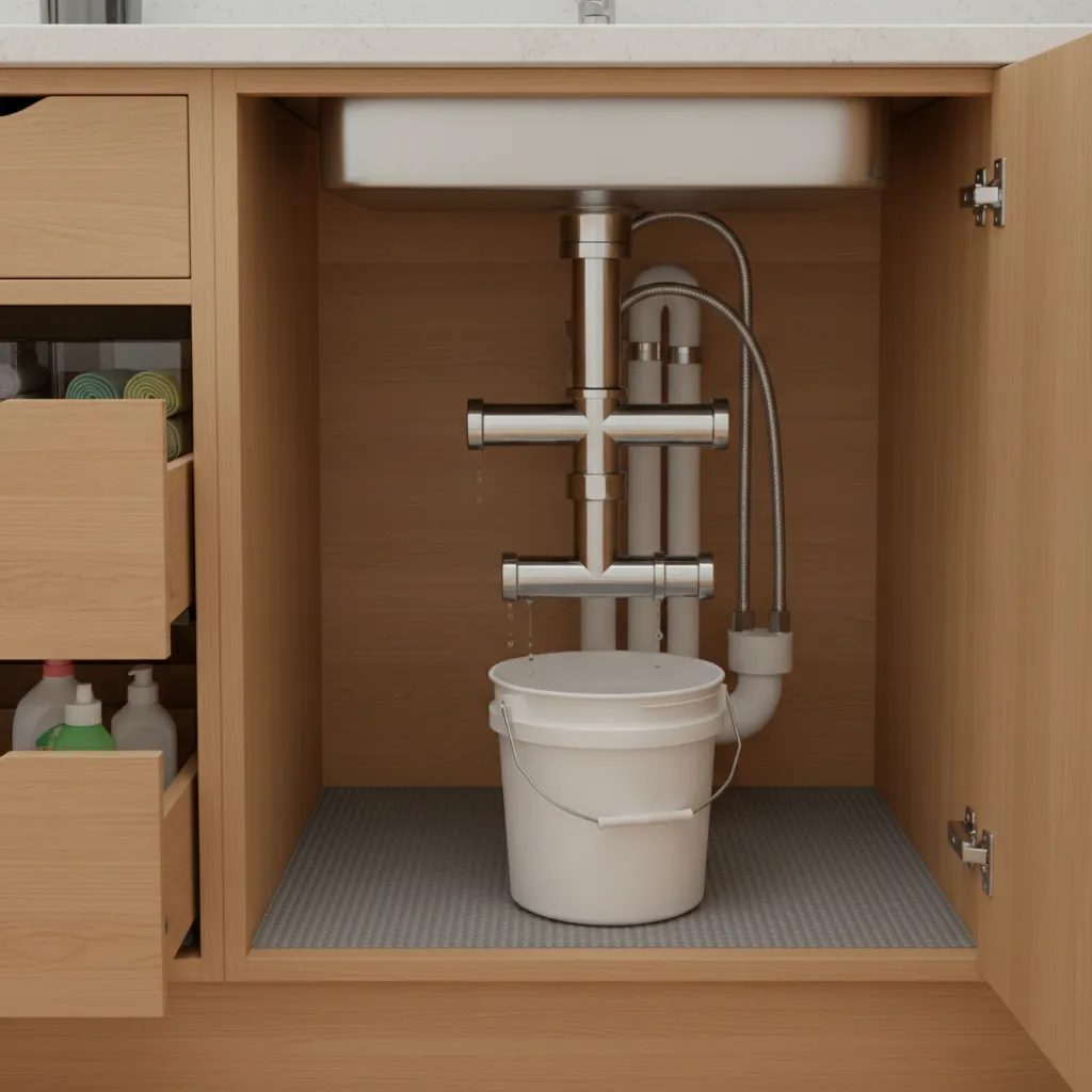 removing and cleaning the P-trap under a kitchen sink