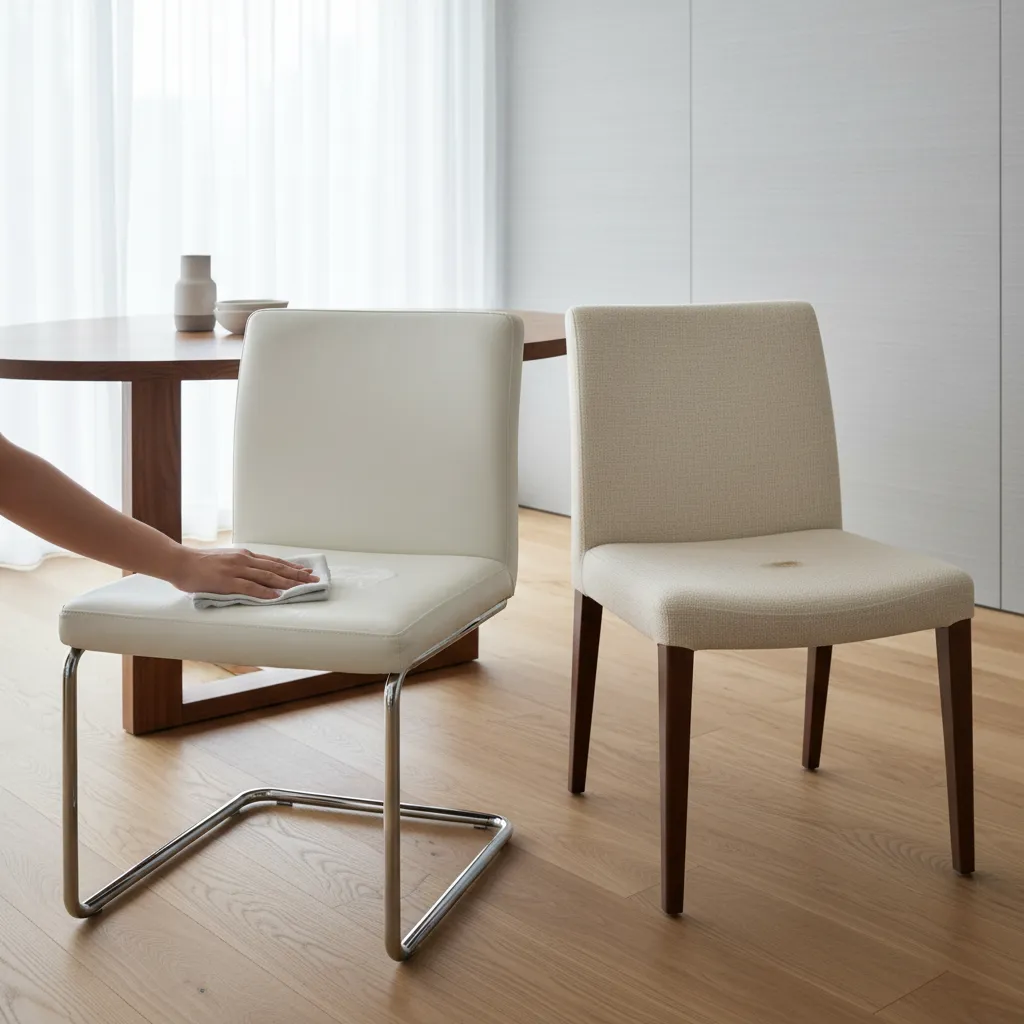 Cleaning white leather dining chair surface compared to fabric upholstery