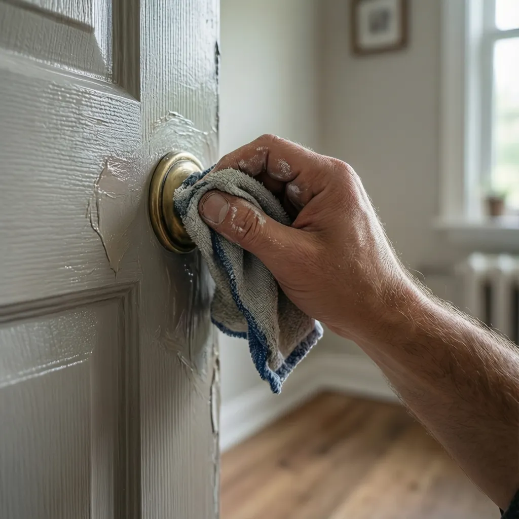 Cleaning painted door surface before installing adhesive hook