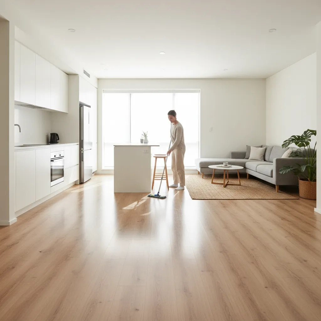 Cleaning luxury vinyl plank floor in a rental apartment