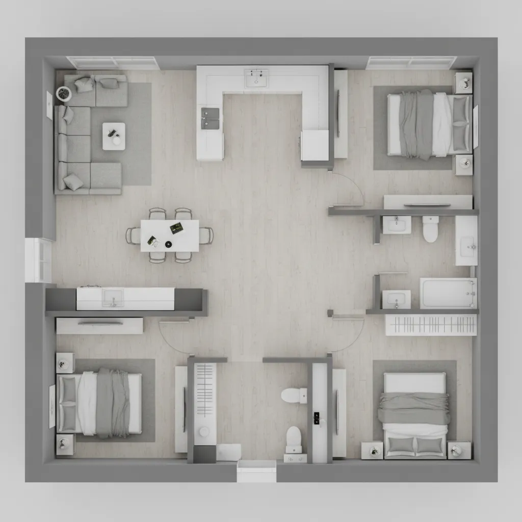 architectural floor plan using soft gray wall colors for clarity