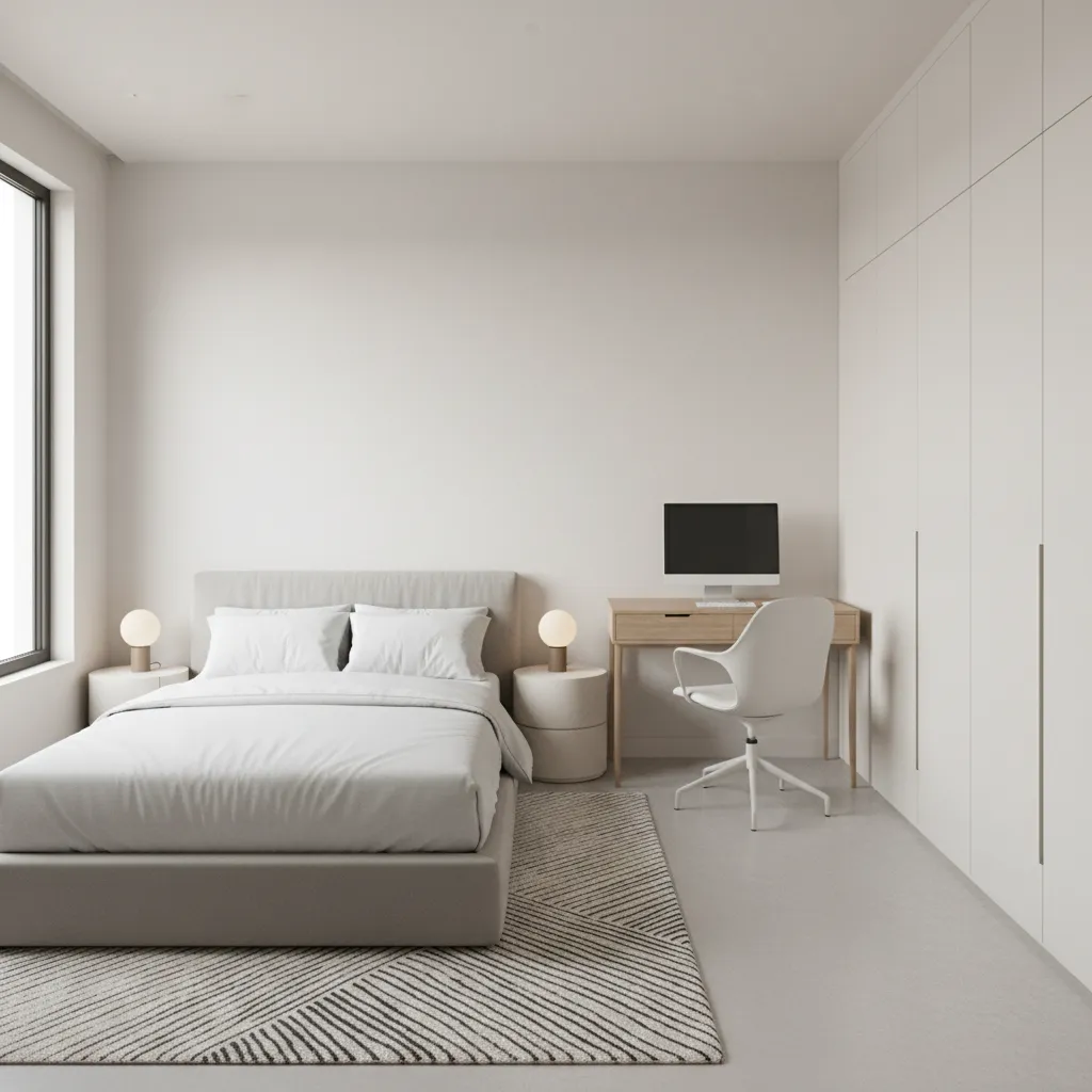 small bedroom layout showing clear walking path between furniture
