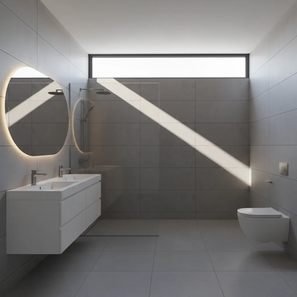 bathroom with high clerestory window bringing natural light from above