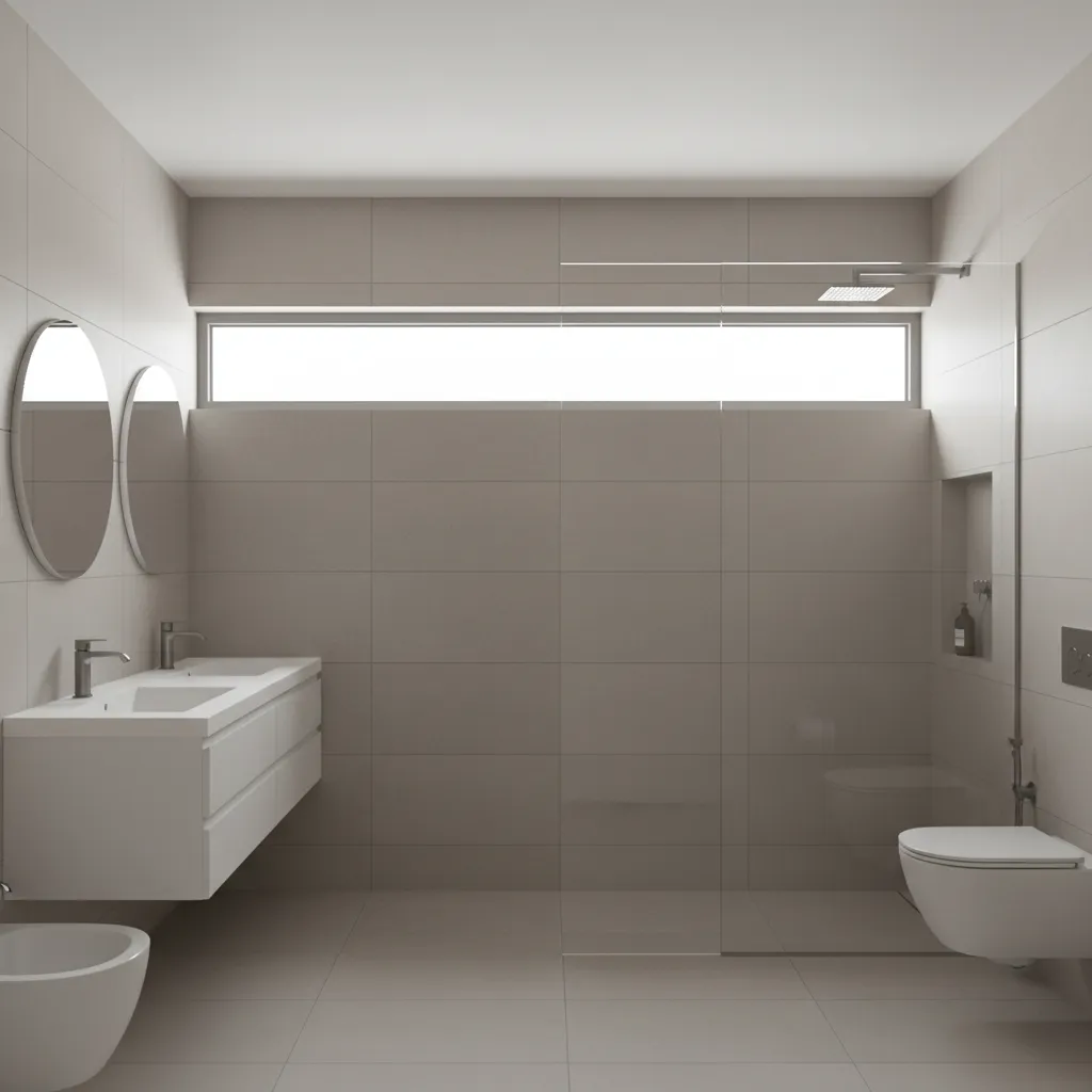 Bathroom with high clerestory aluminum window for privacy and daylight