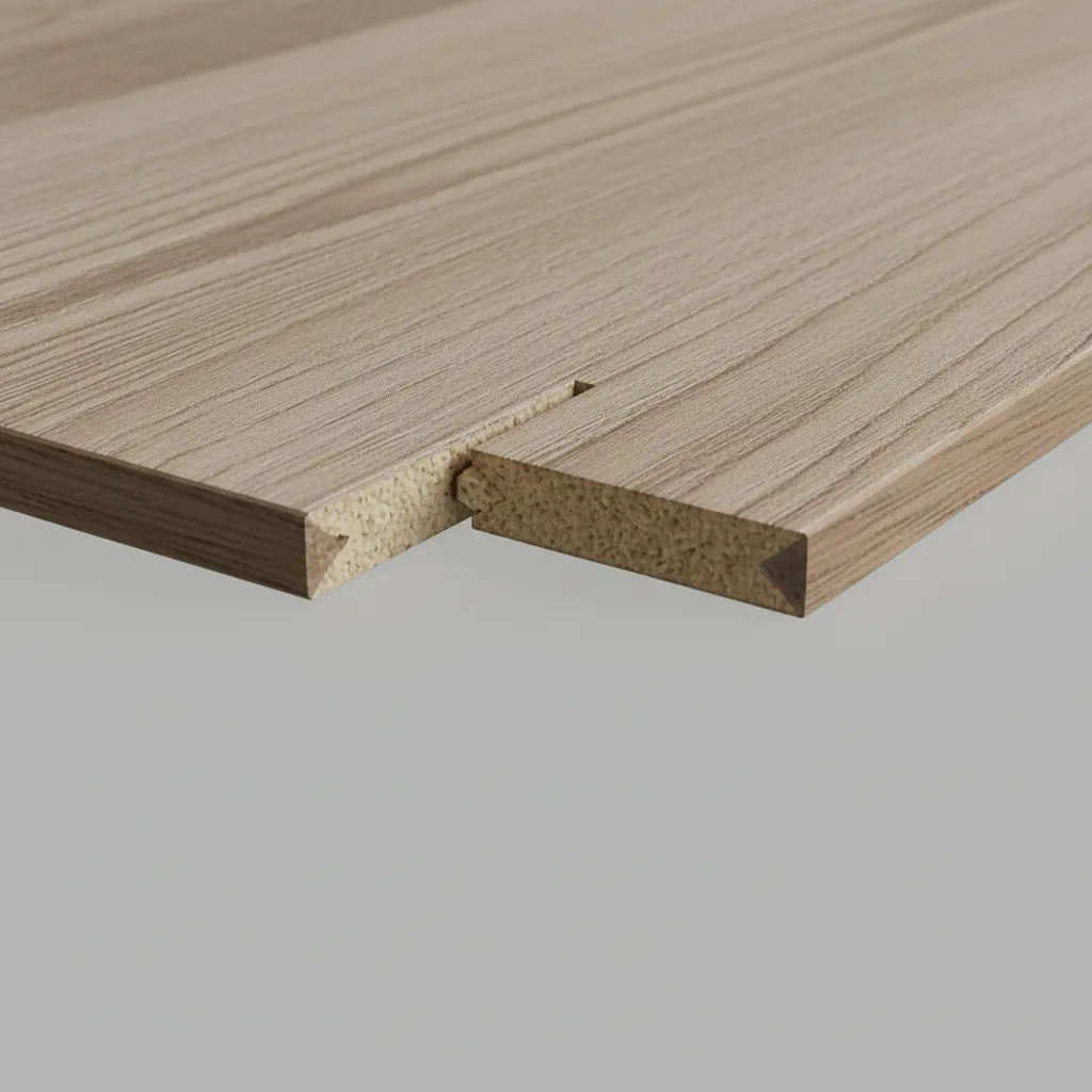 Close view of click lock laminate plank tongue and groove locking system