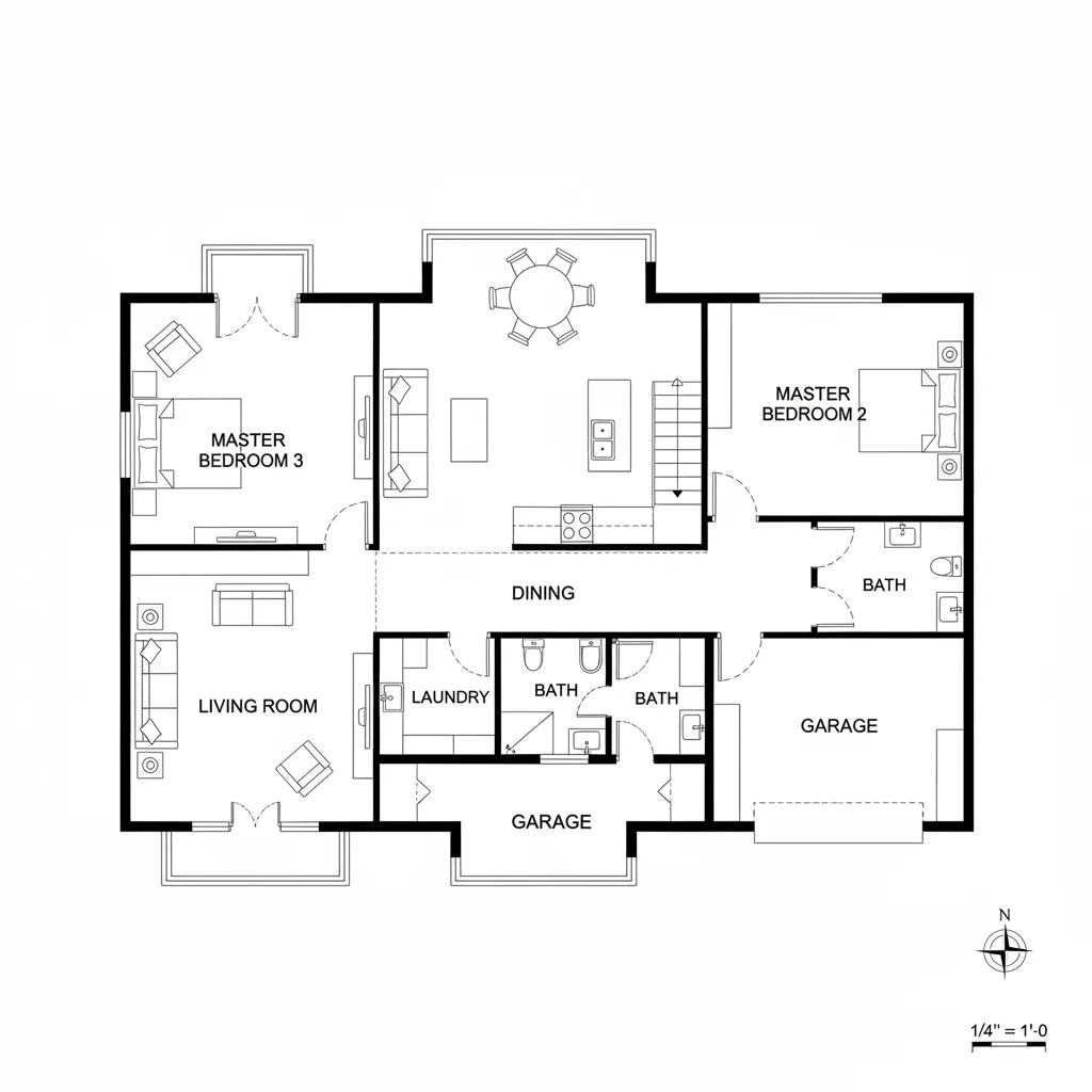 Readable floor plan with clear room labels and simplified furniture icons