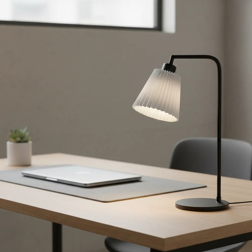 clip-on light bulb shade attached to exposed bulb on a desk lamp