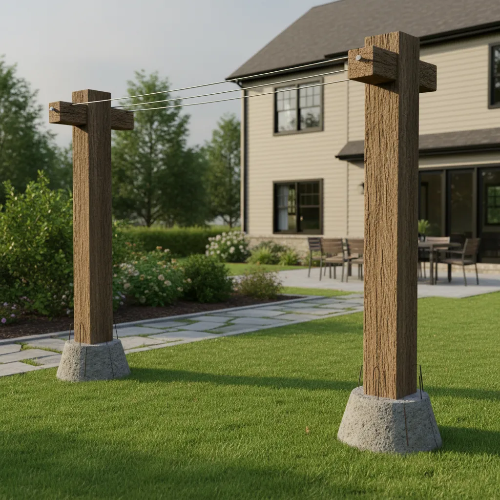 Sturdy outdoor clothesline posts installed with ground support