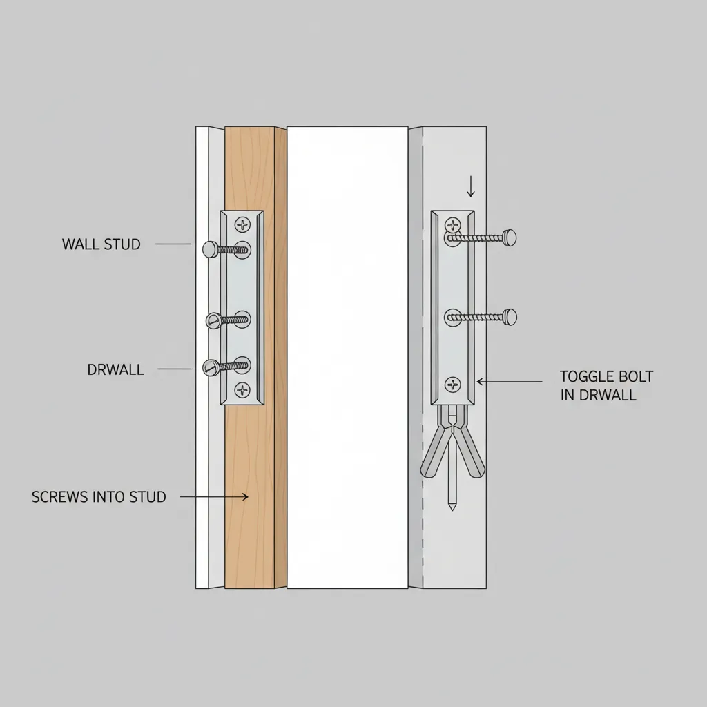 Diagram showing proper anchor placement for indoor clothesline brackets