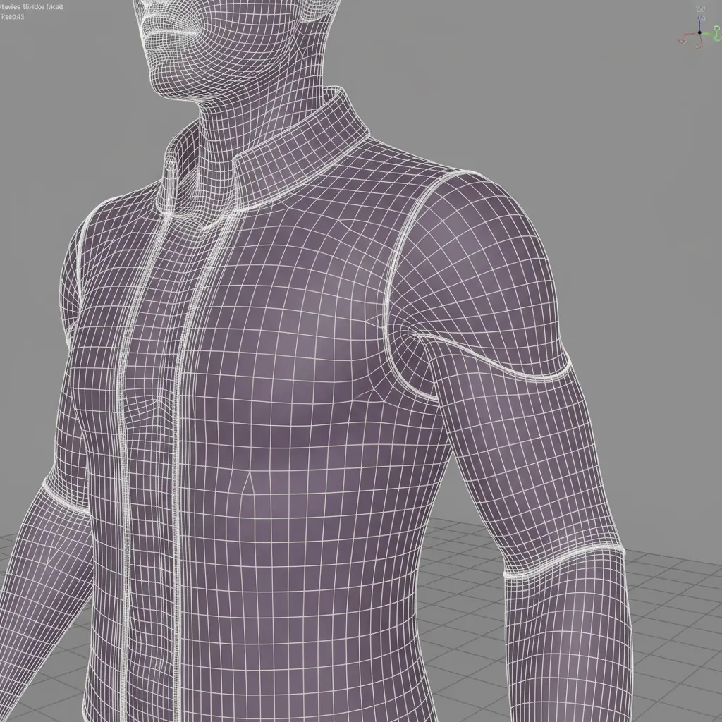 Wireframe topology of optimized clothing mesh around character joints