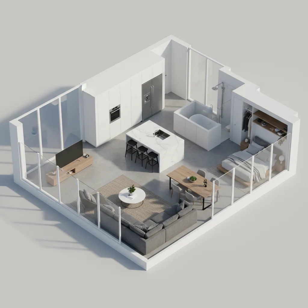Interactive 3D floor plan visualization of a modern apartment