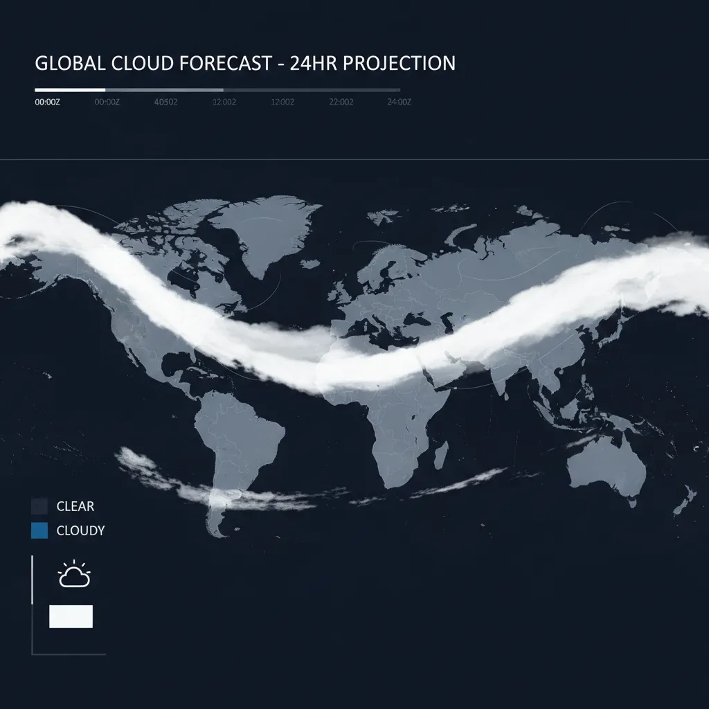 Weather cloud cover forecast map showing clear and cloudy regions