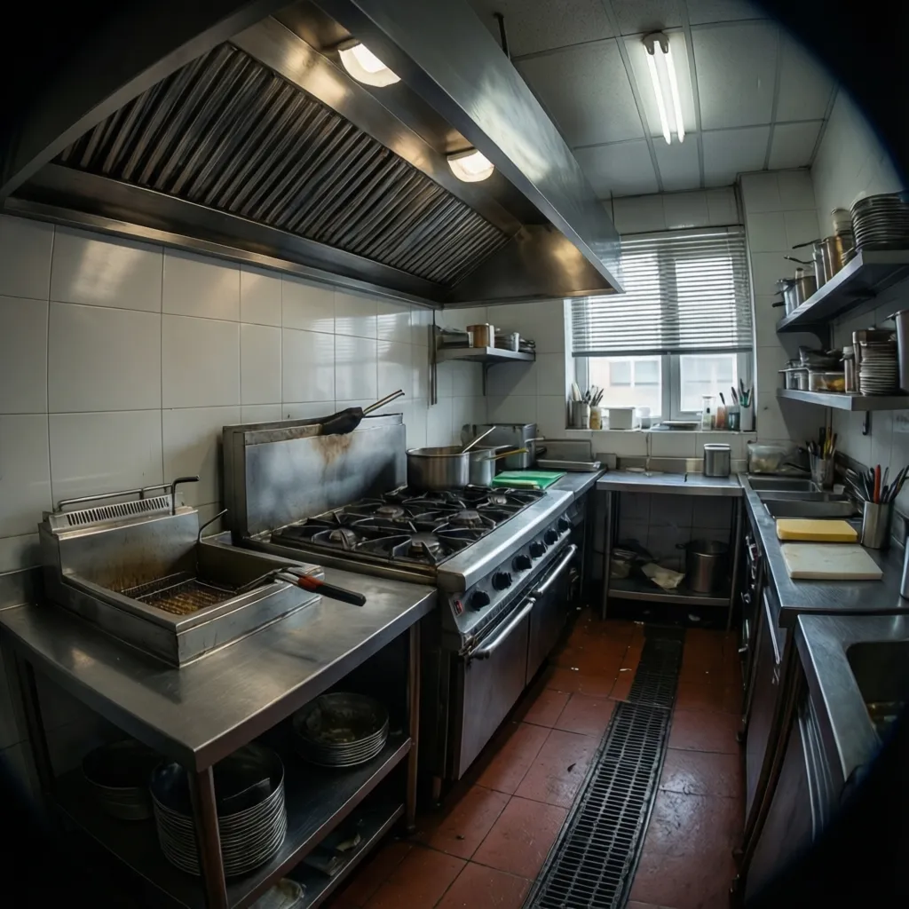 compact cloud kitchen setup with cooking station and prep counter