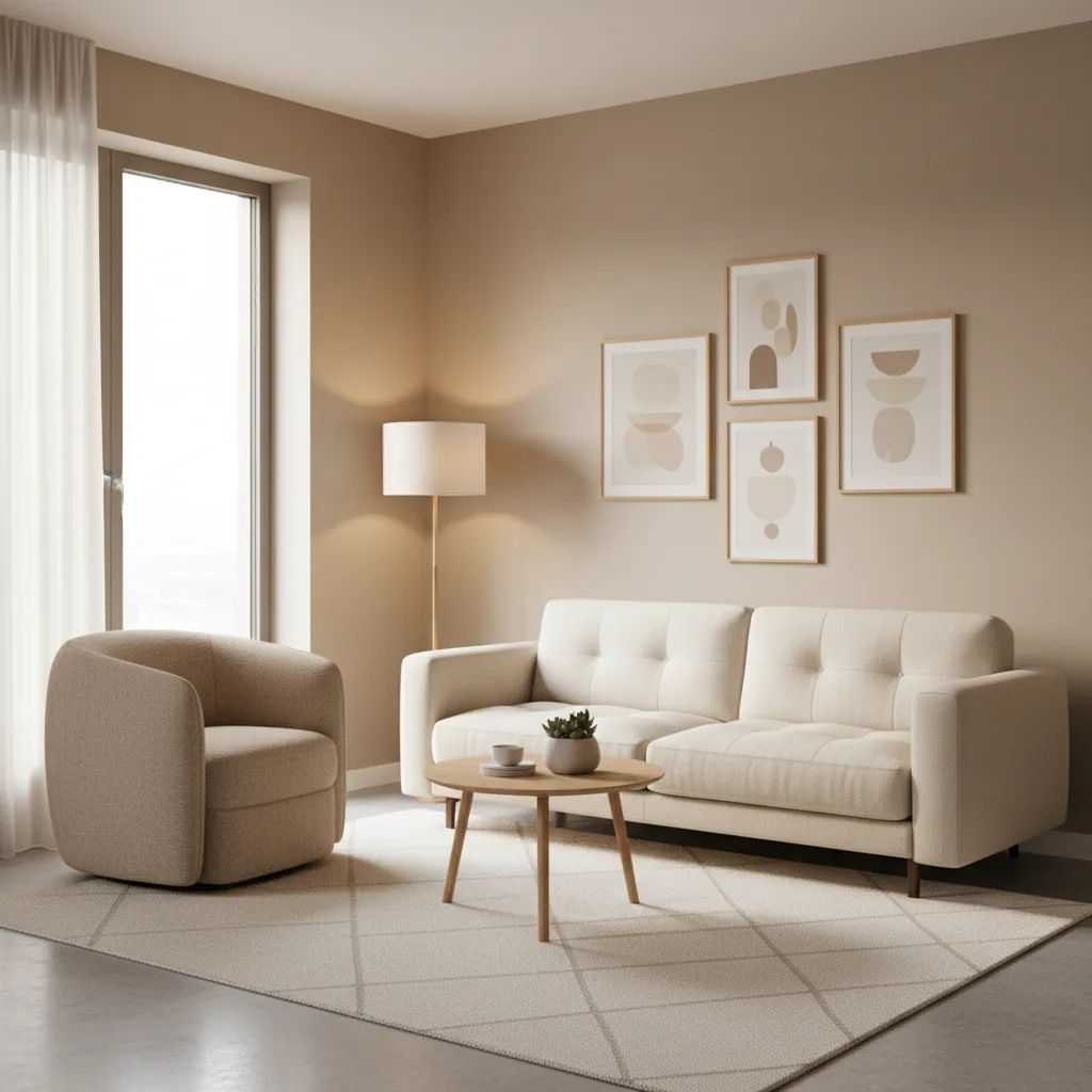 compact club chair placed next to sofa in a small living room