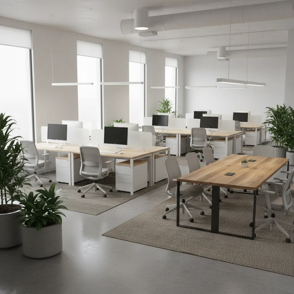 clustered workstation layout for real estate agents in open office