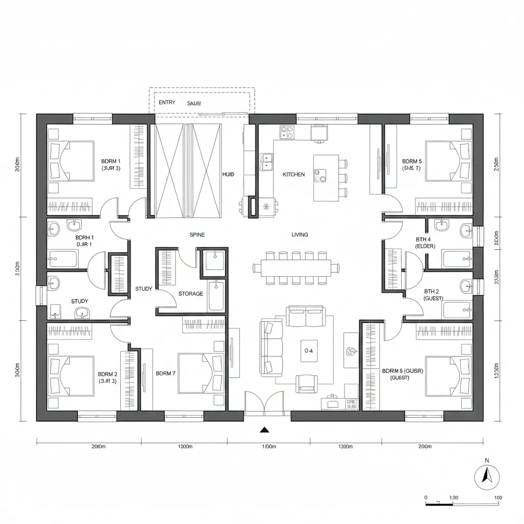 Clustered Suites with Central Spine
