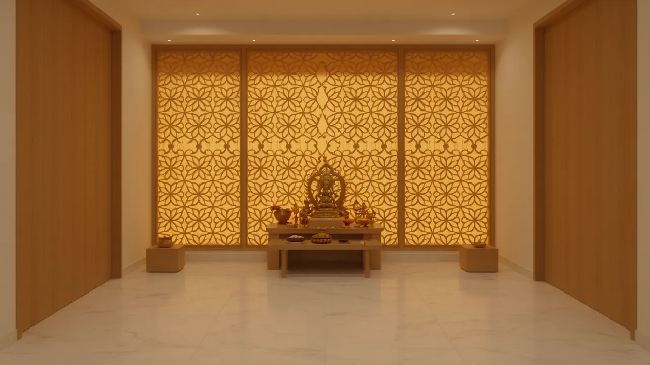 CNC cutting design for pooja room ideas inspired by modern Indian homes
