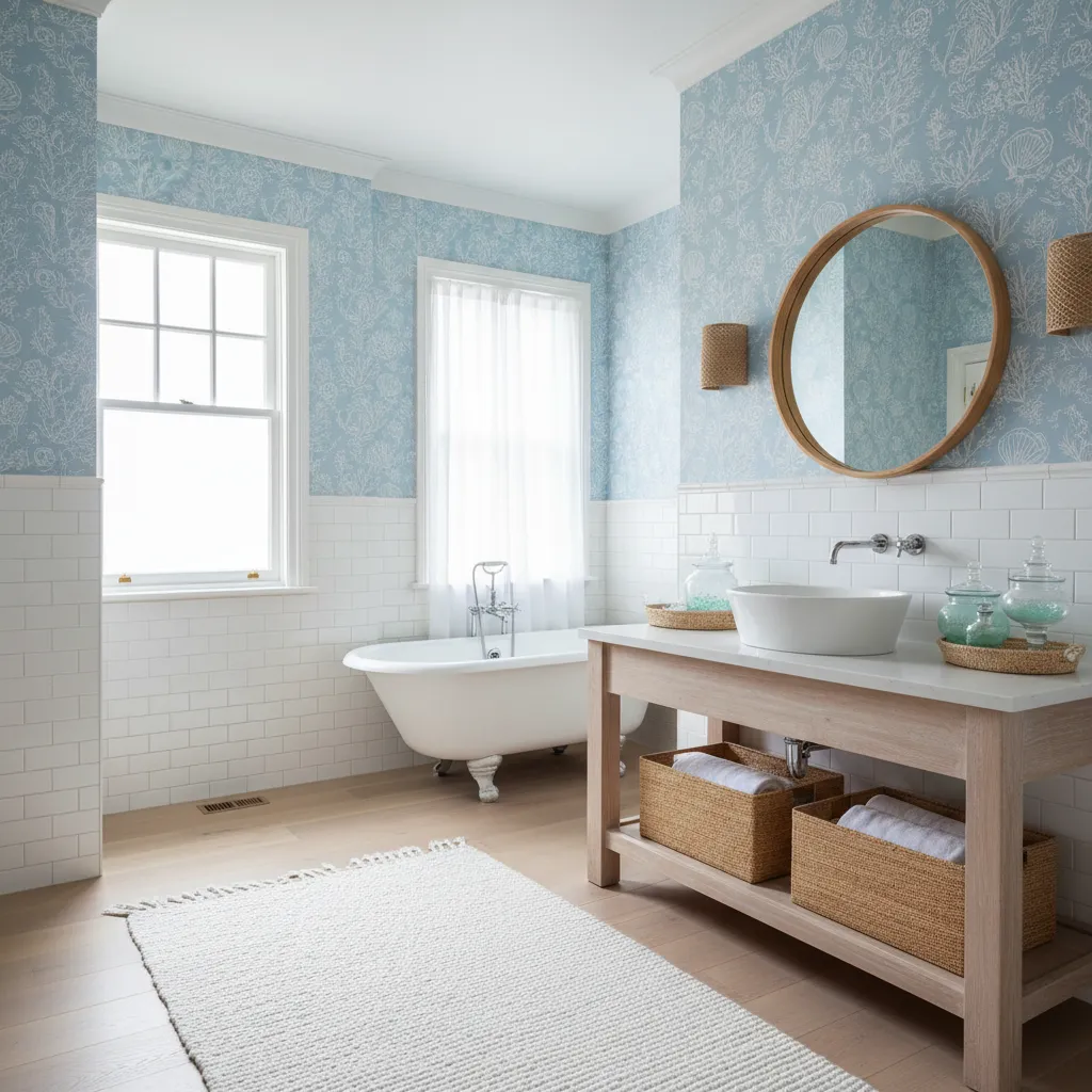 Coastal Bathroom Wallpaper vs Tile Which Wall Finish Works Best